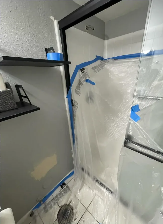 Bathroom drywall repair with orange peel texture in Phoenix, AZ